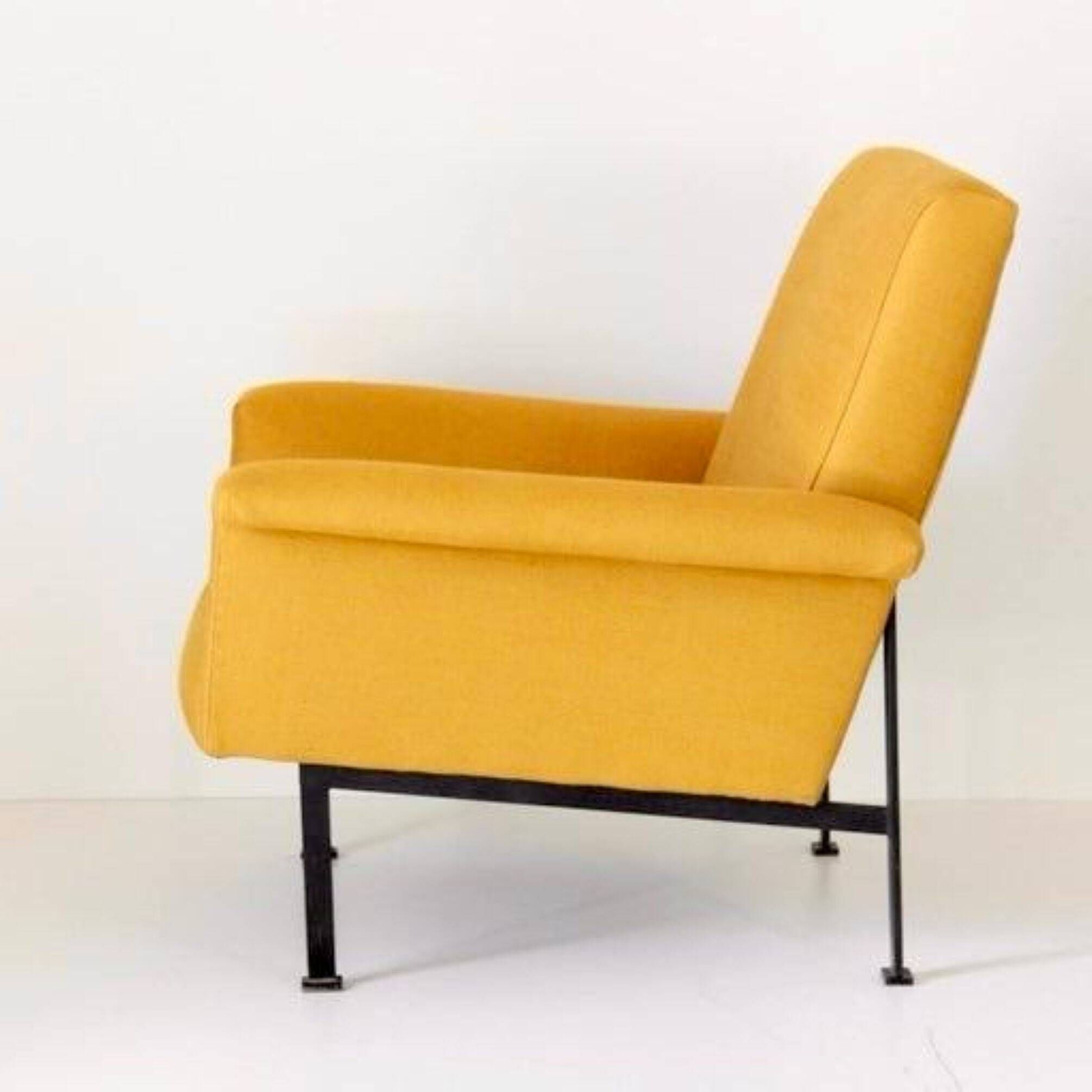 Eclectic Mid-Century Modern Sculptural Armchair in Mustard Yellow Fabric