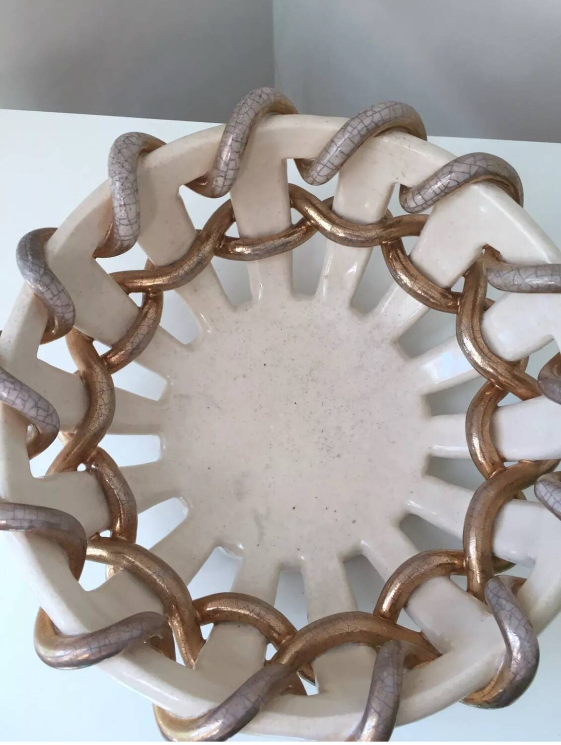 Vintage Vallauris Gold Twisted Basket Bowl? Saint Clément? Émile Tess