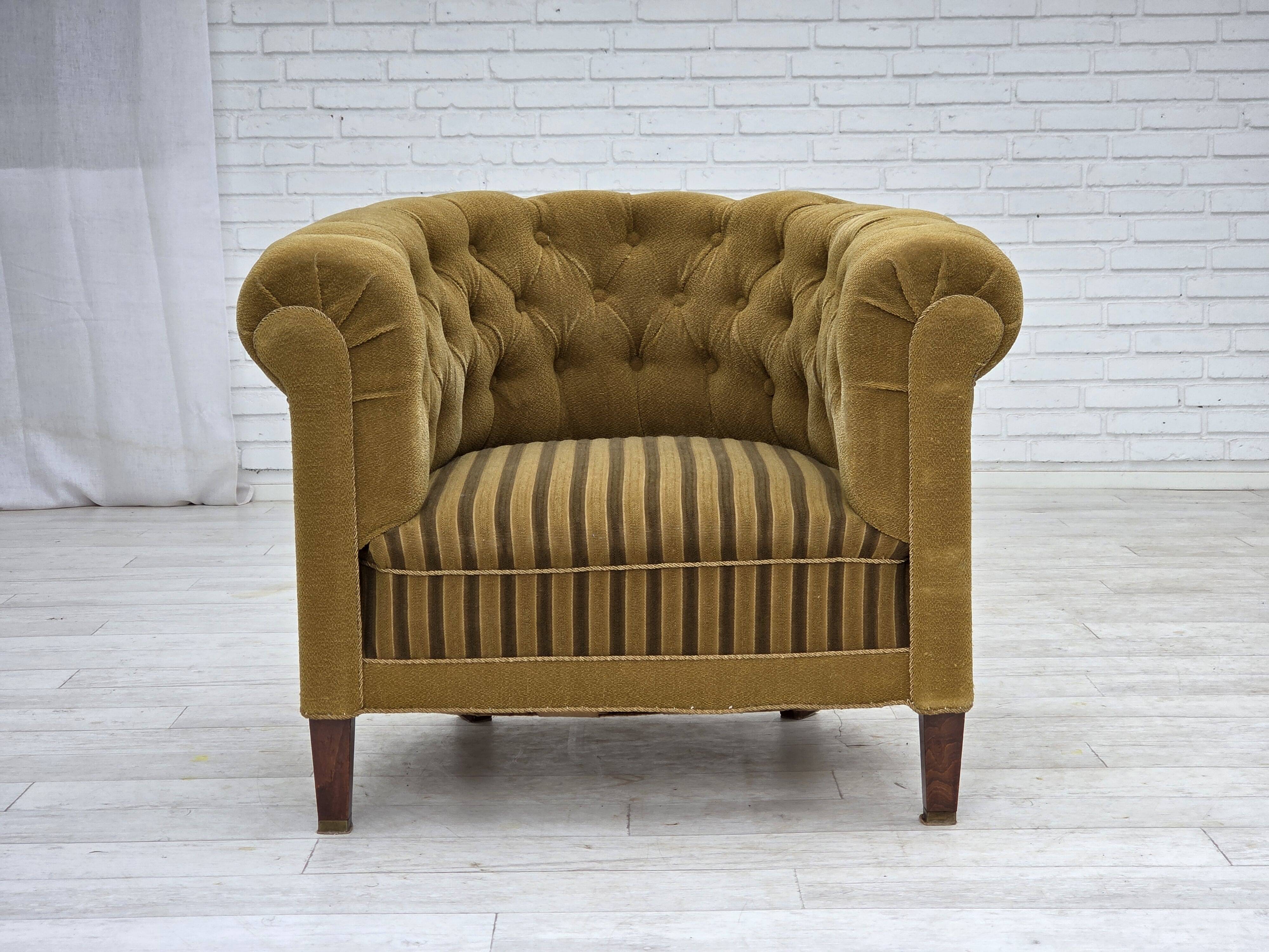1950s, Danish relax chair, green furniture wool, ash wood.