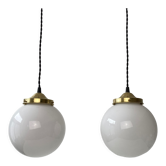 Pair of old opaline pendant lamp 18 cm vintage