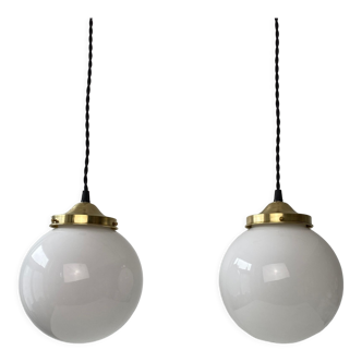 Pair of old opaline pendant lamp 18 cm vintage