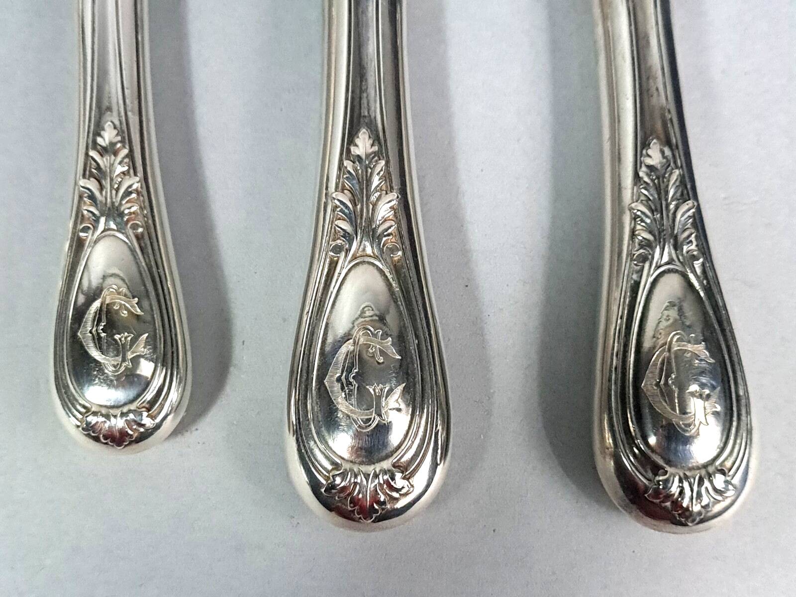 10 silver serving cutlery, Minerva hallmark + rosewood case, 19th century. C730