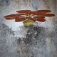 Suspension flower vintage globe and petals in linen and rattan