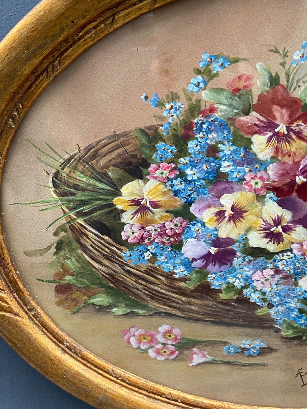 Watercolor on paper bouquet of flowers by a euget-barry xxe frame dore