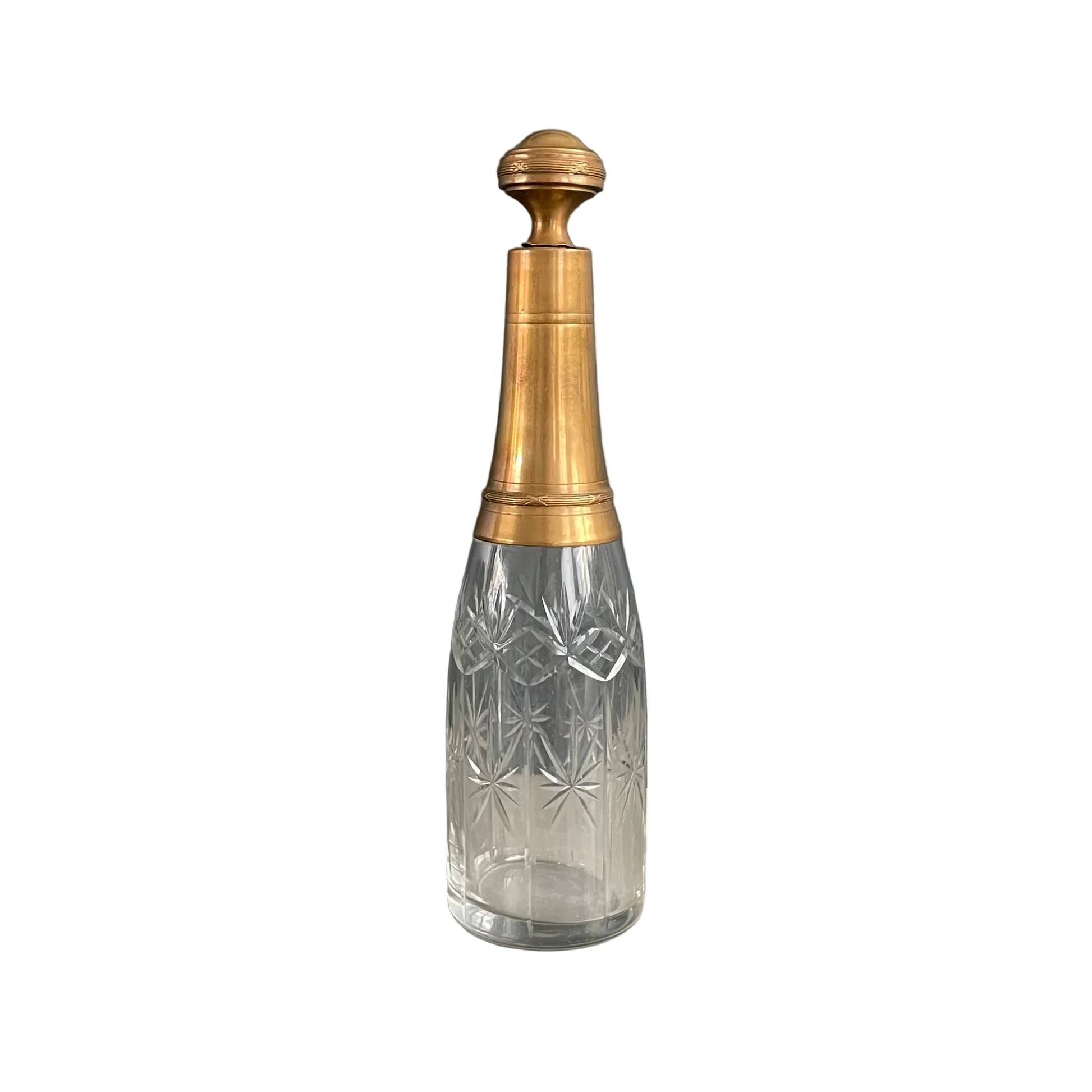 Bouteille flacon en verre ciselé et cuivre