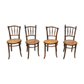Série de 4 chaises en bois bistrot cannée 1920 / 1930