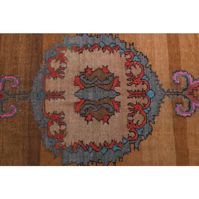 1970s Vintage Turkish Oushak Handmade Wool Cotton Brown Runner Rug 178x448