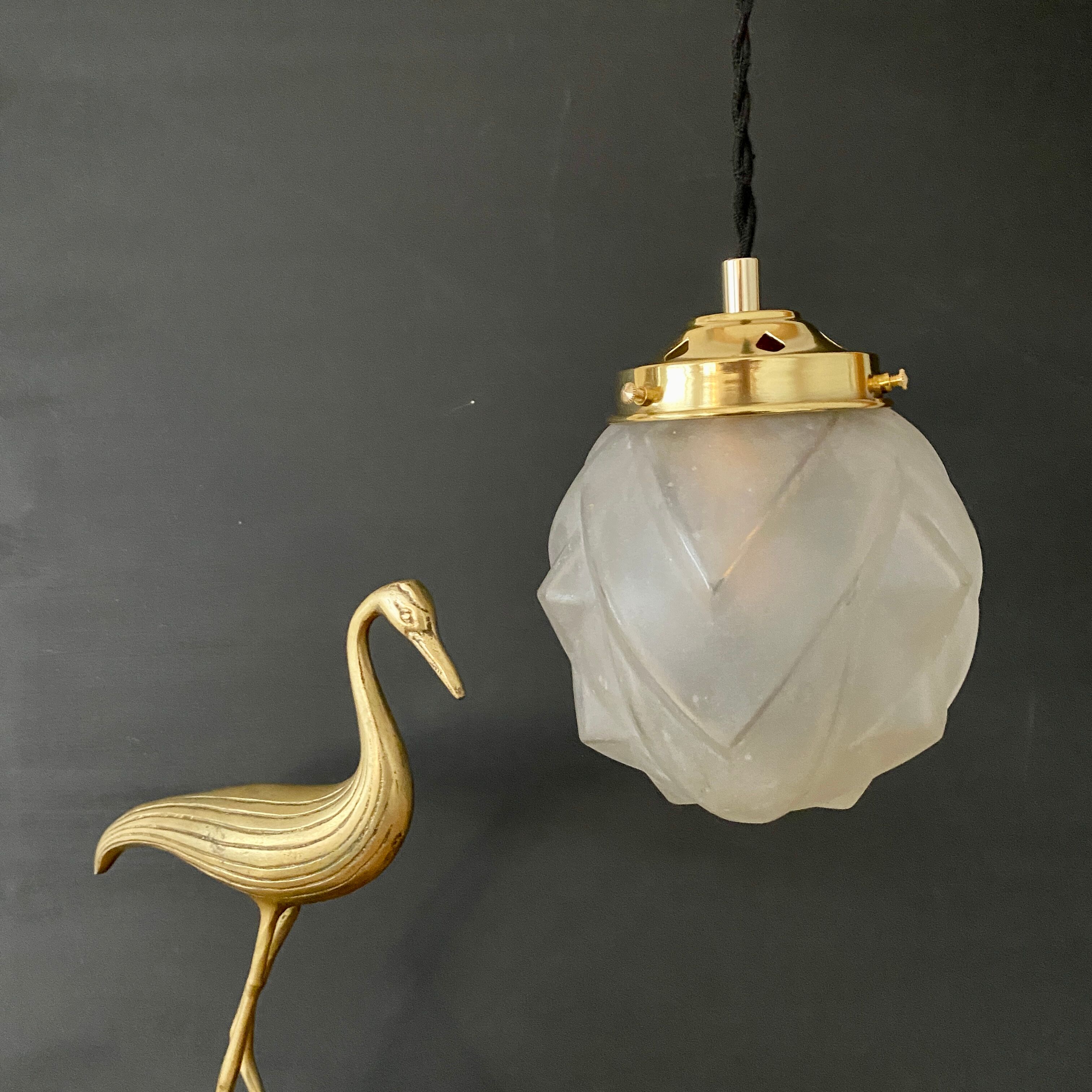 Vintage art deco glove pendant lamp in frosted glass