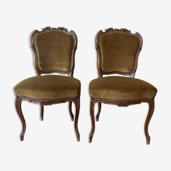 Set of 2 chairs in wood and brown velvet