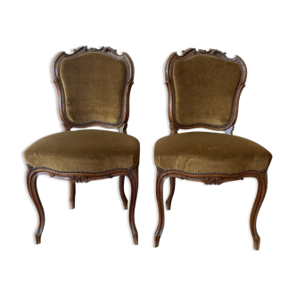 Set of 2 chairs in wood and brown velvet