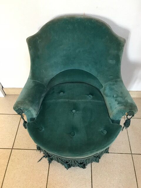 Fauteuil crapaud bleu canard en velours