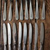Mismatched set of 8 forks + 8 vintage shell stainless steel knives
