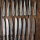 Mismatched set of 8 forks + 8 vintage shell stainless steel knives