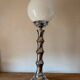 Vintage 1970s chrome globe lamp with bamboo-like finish