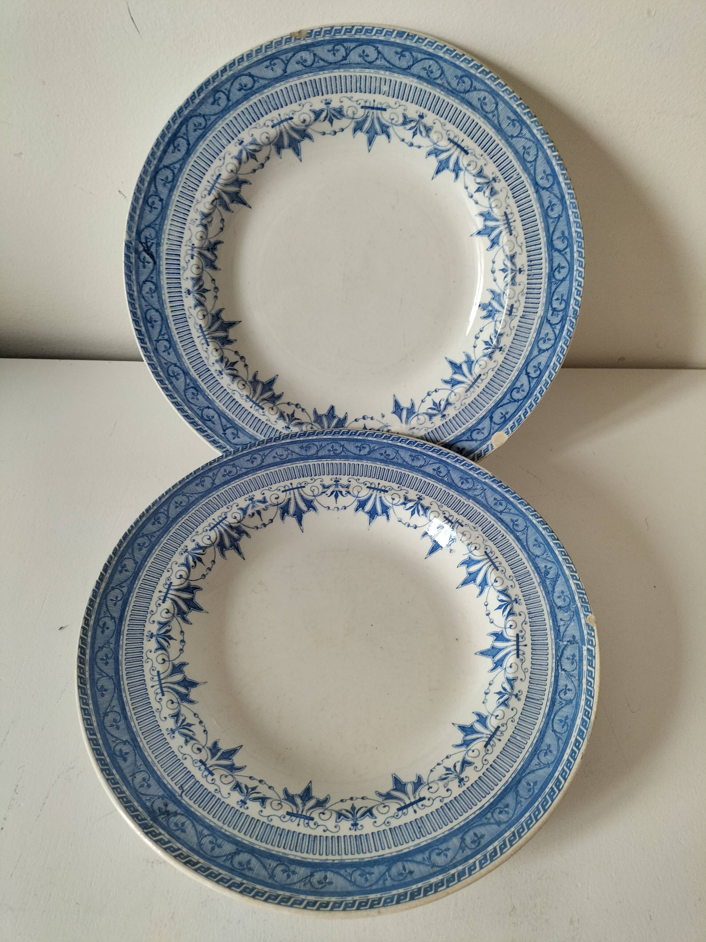 Pair of old Boulenger Choisy-le-Roi soup plates – Gallic decor