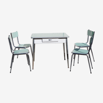 Ensemble table et chaises formica vert d'eau