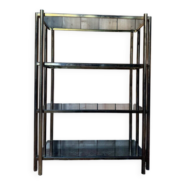 Étagère Design Années 1970 – Armature Tubulaire Laiton et Verre Fumé