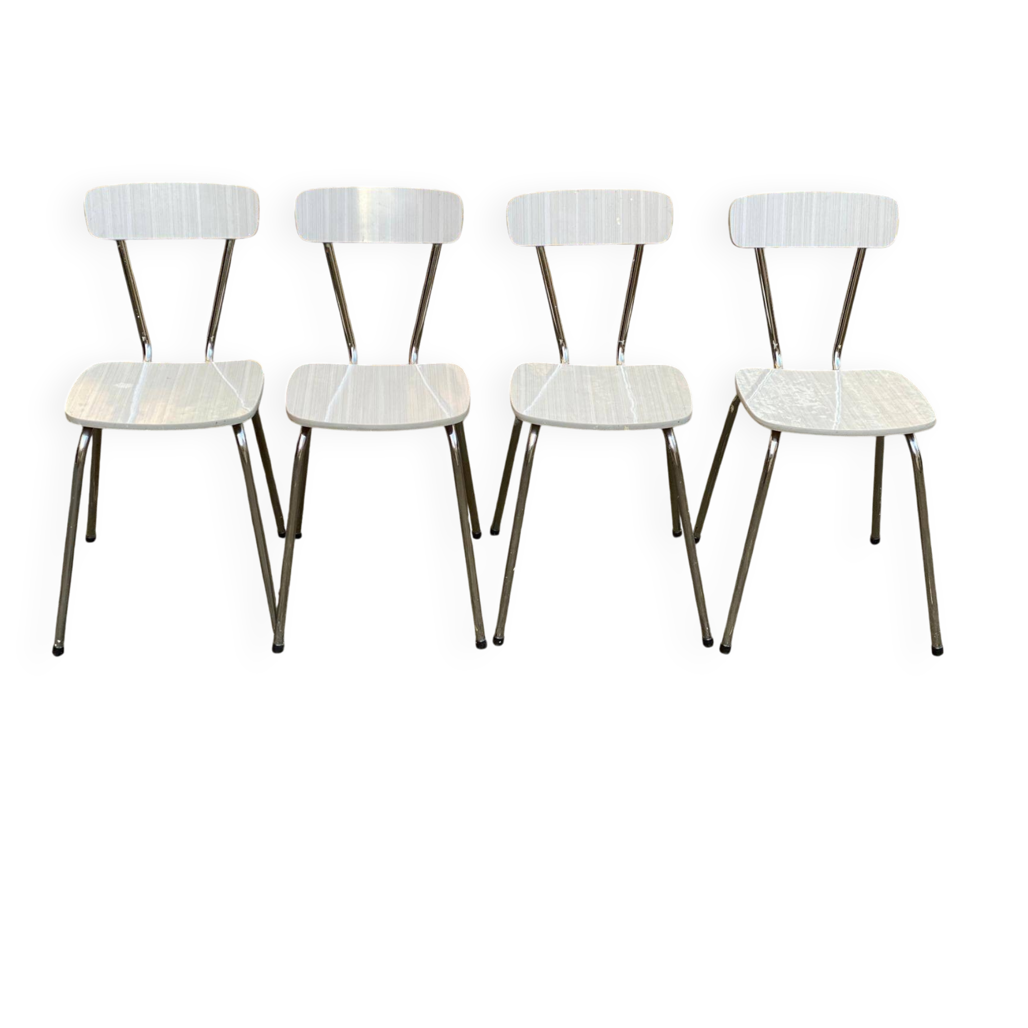 4 beige Formica and steel kitchen chairs from the 1970s