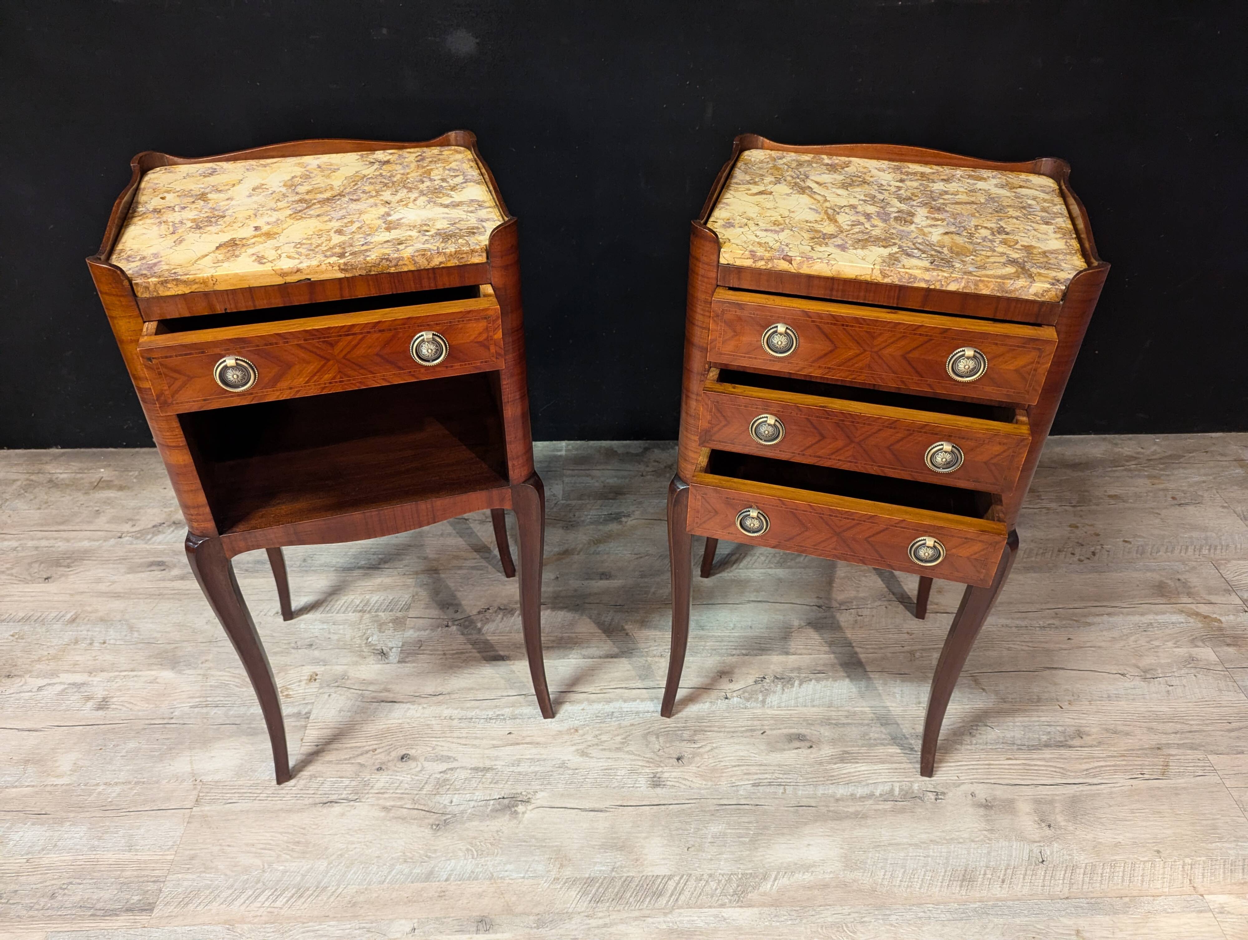 Pair of Louis XV Style Nightstands in Marquetry