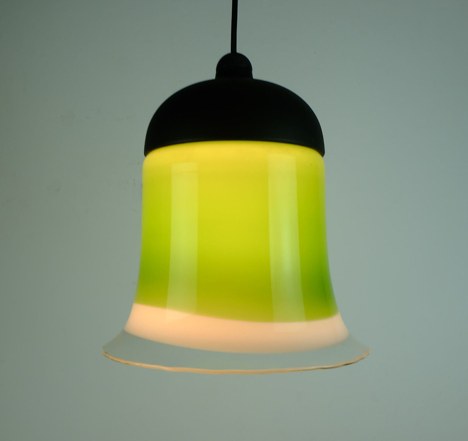 mid century PENDANT LIGHT peill & putzler 1970s green white and clear glass shade model AH 191