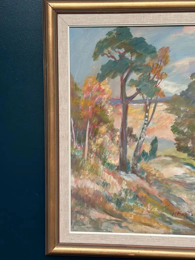 Large Original Swedish Oil on Canvas - “Forest” by Katharina Fontain - Signed - Vintage & Framed - 60 × 80 cm (23.6" × 31.5")