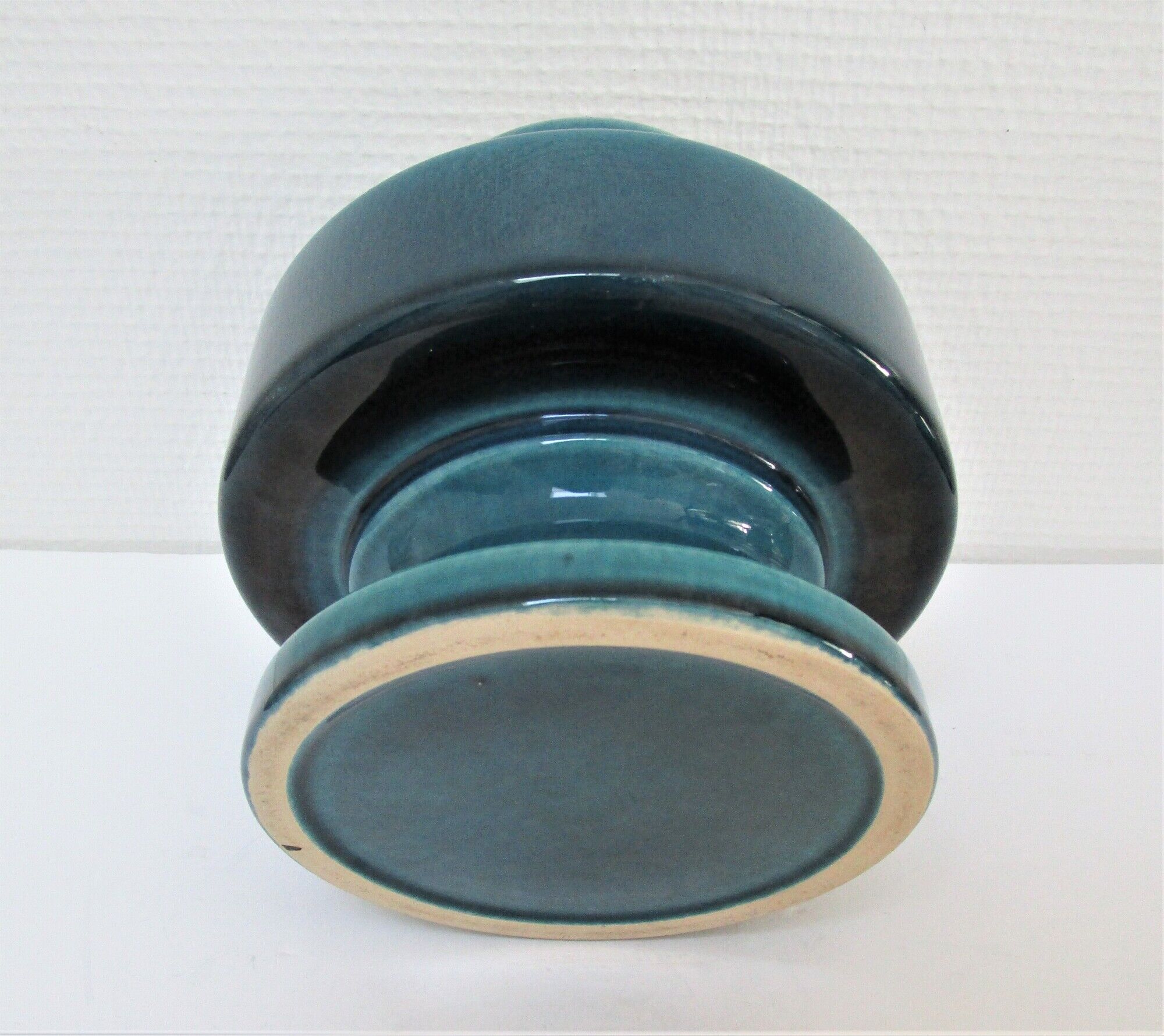 Vase céramique craquelée bleu canard 1970