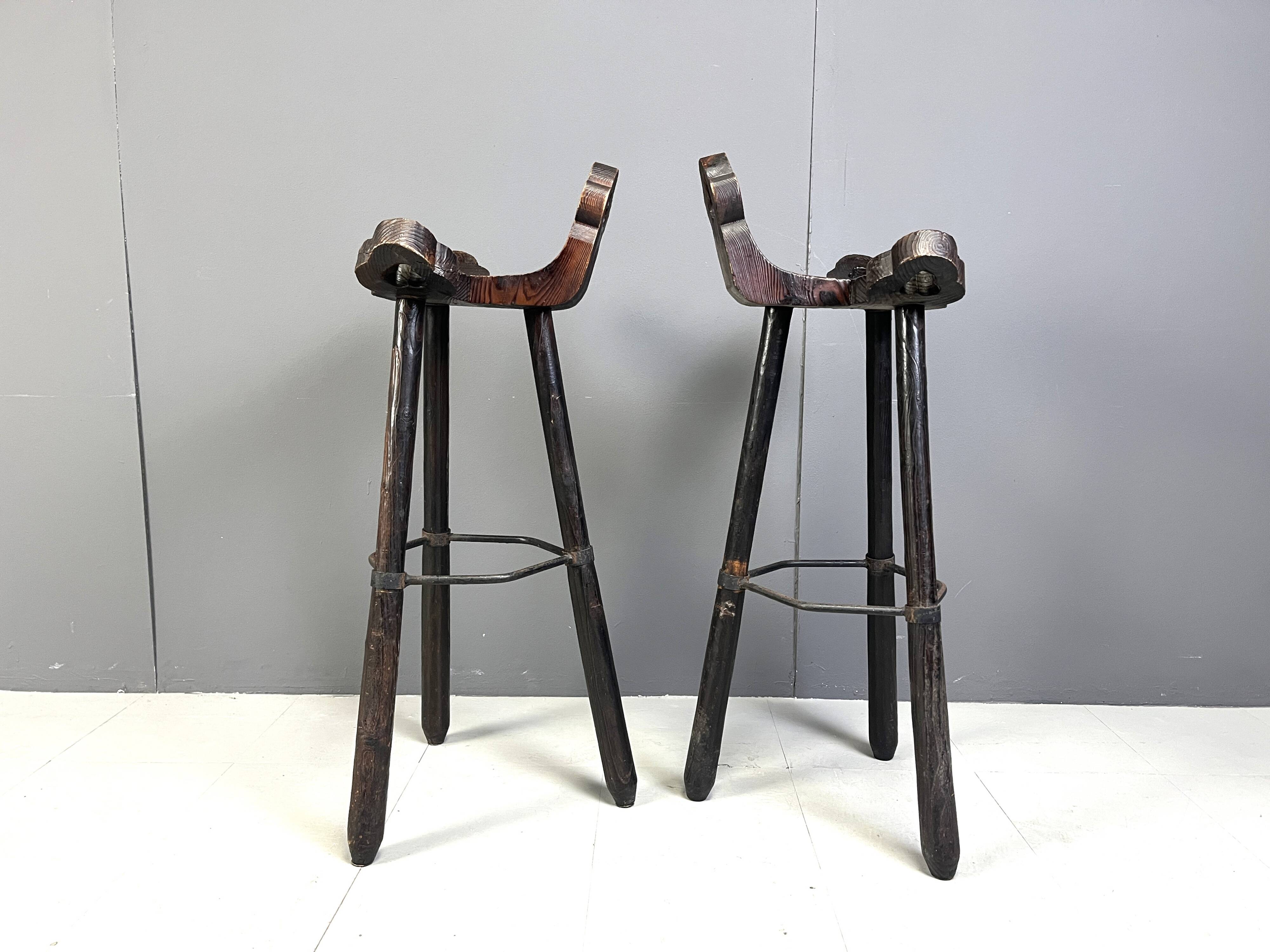Mid Century Brutalist Bar Stools - Set of 2, 1960s