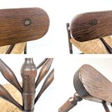 Chaise d’angle vintage antique à trois pieds en bois massif avec assise en