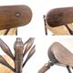 Chaise d’angle vintage antique à trois pieds en bois massif avec assise en
