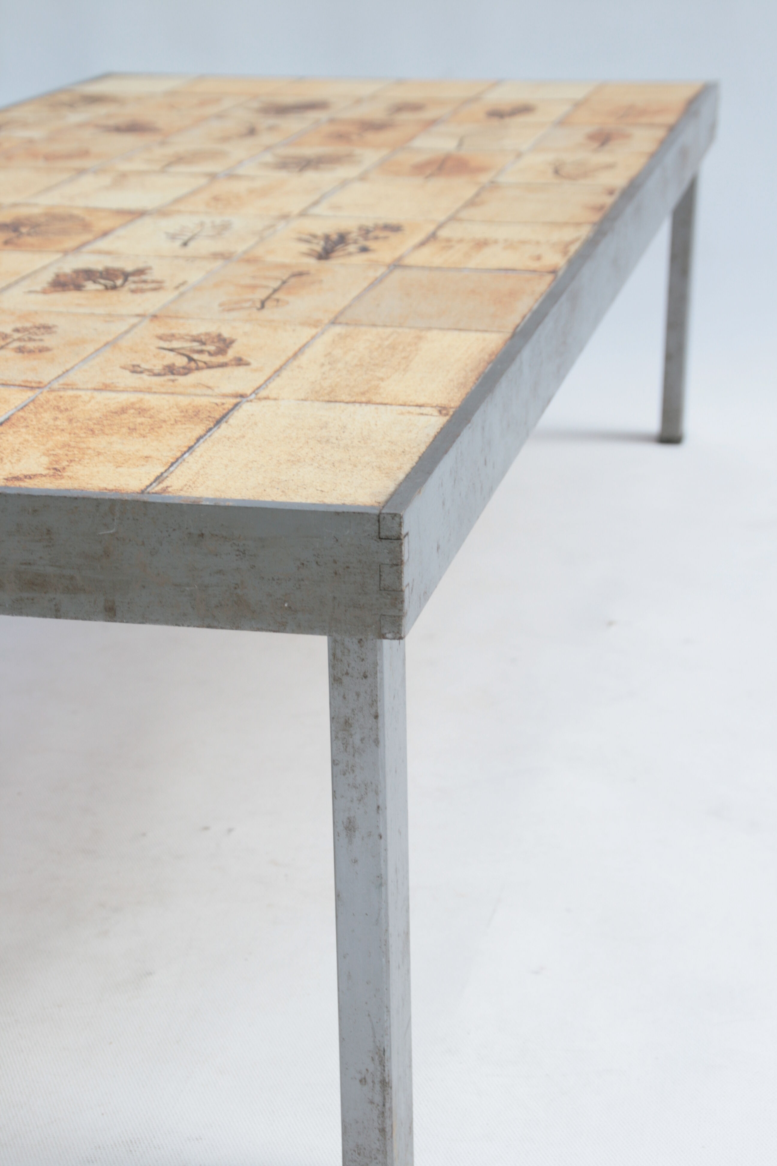 Rectangular metal and cermal herbarium coffee table by Roger Capron, 1960s