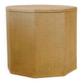 Petite table d’appoint octogonale en rotin couleur crème