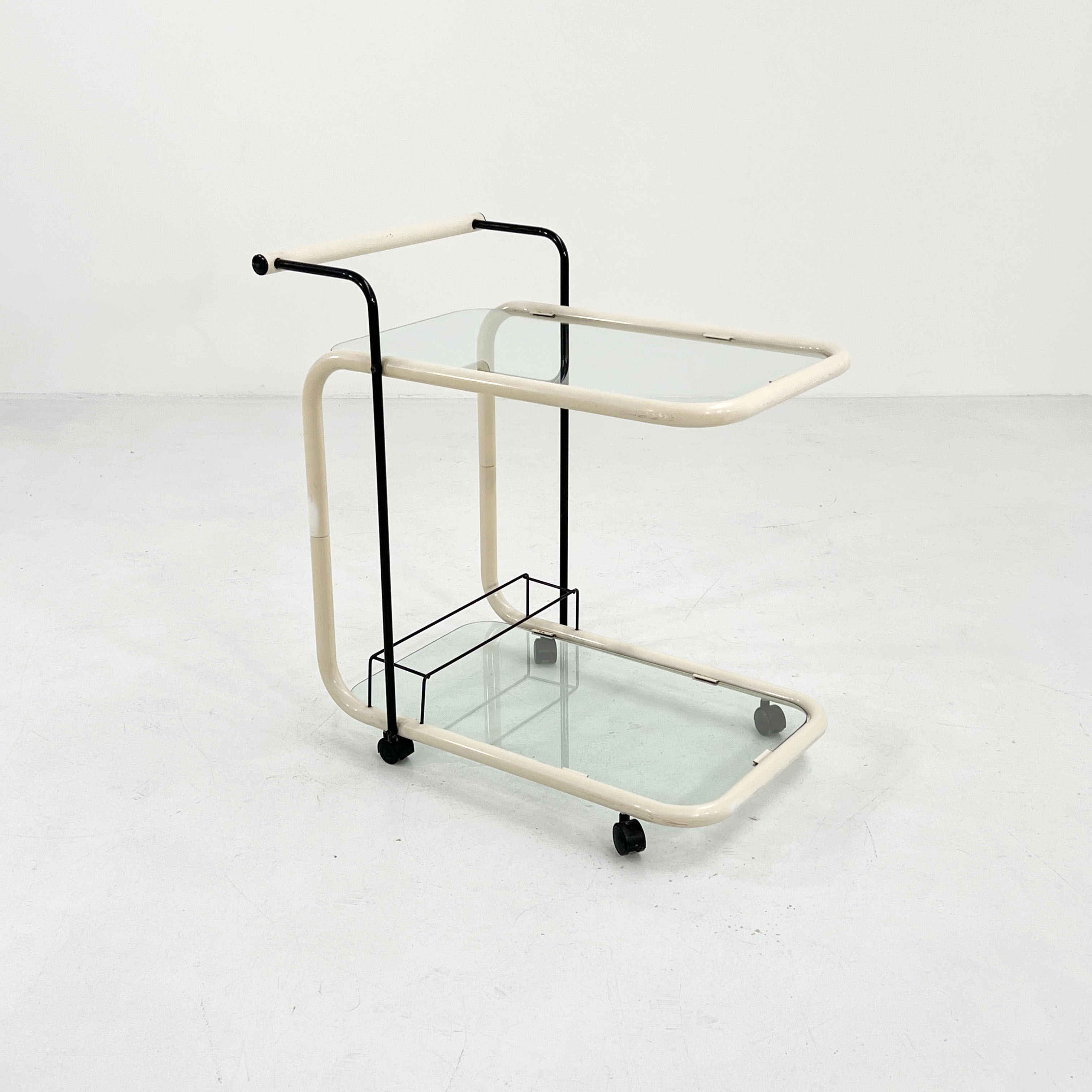 Postmodern beige metal and glass trolley, 1980