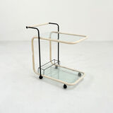 Postmodern beige metal and glass trolley, 1980