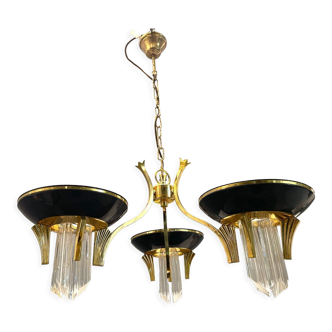 Mid-Century Italian Prism Chandelier in Brass and Murano Glass, 1970s