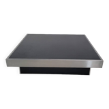Grande table basse vintage noir et inox des années 1970