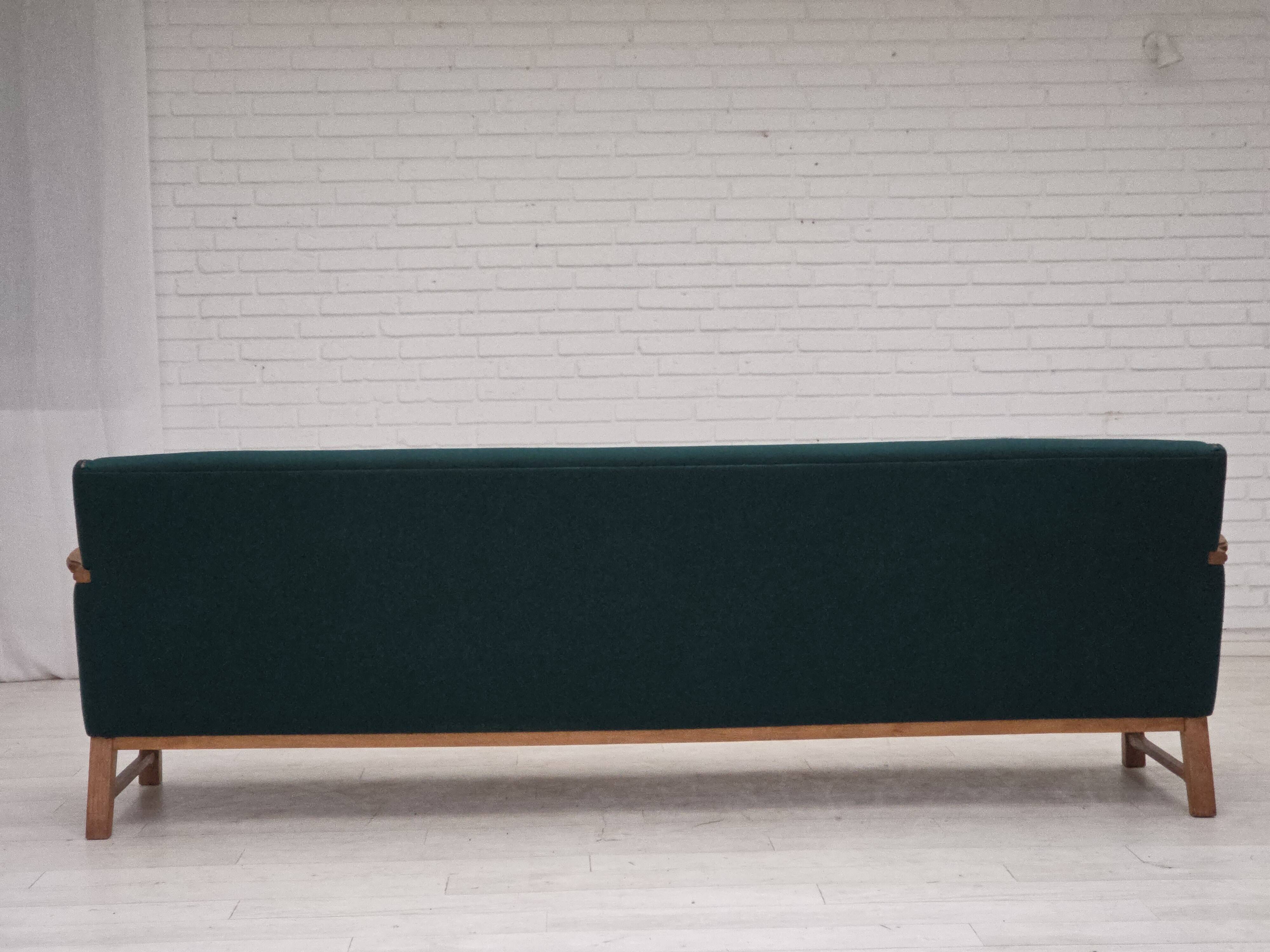1970s, Danish 4-seater sofa, furniture wool, solid oak wood.