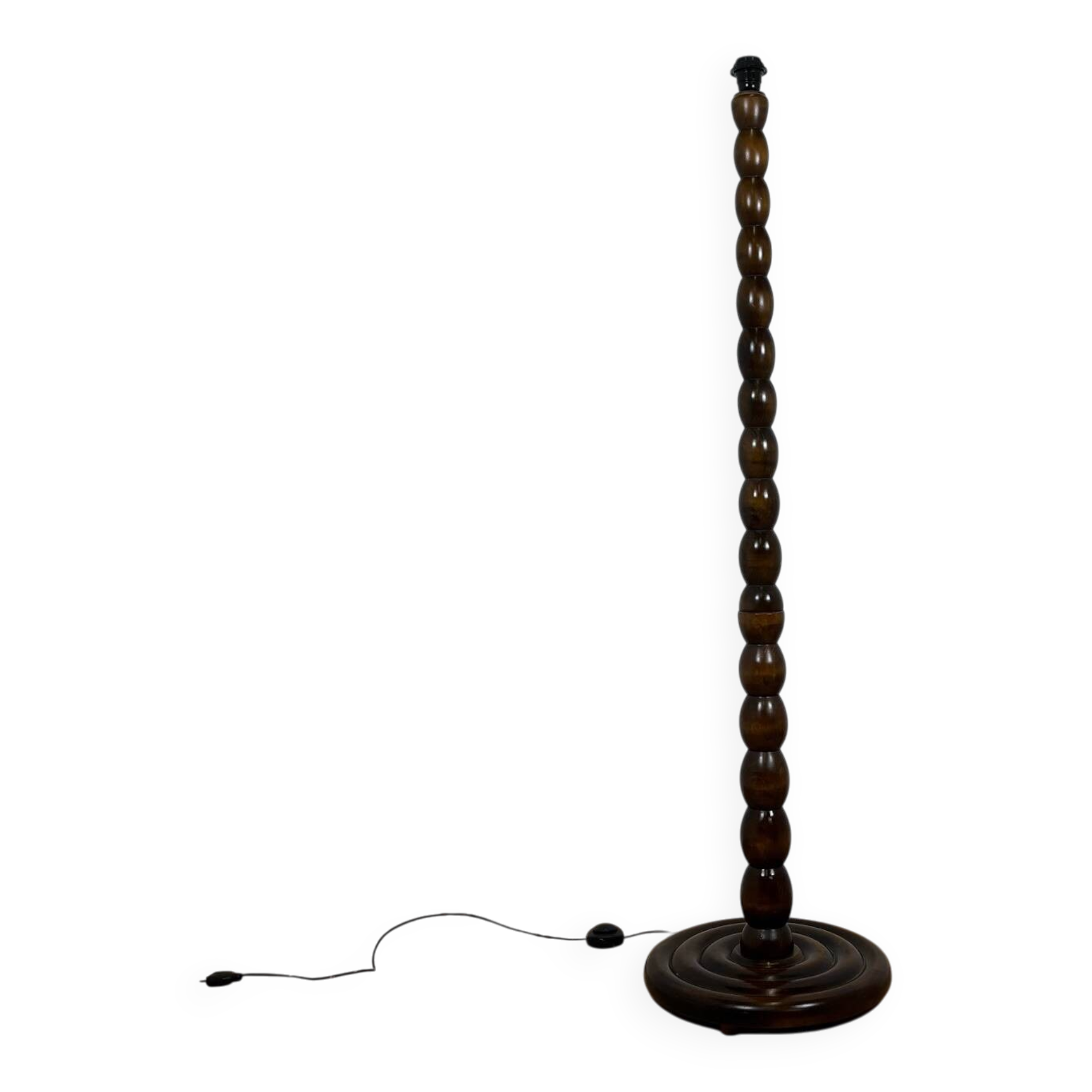 Pied de lampe de sol en bois tourné , 1980