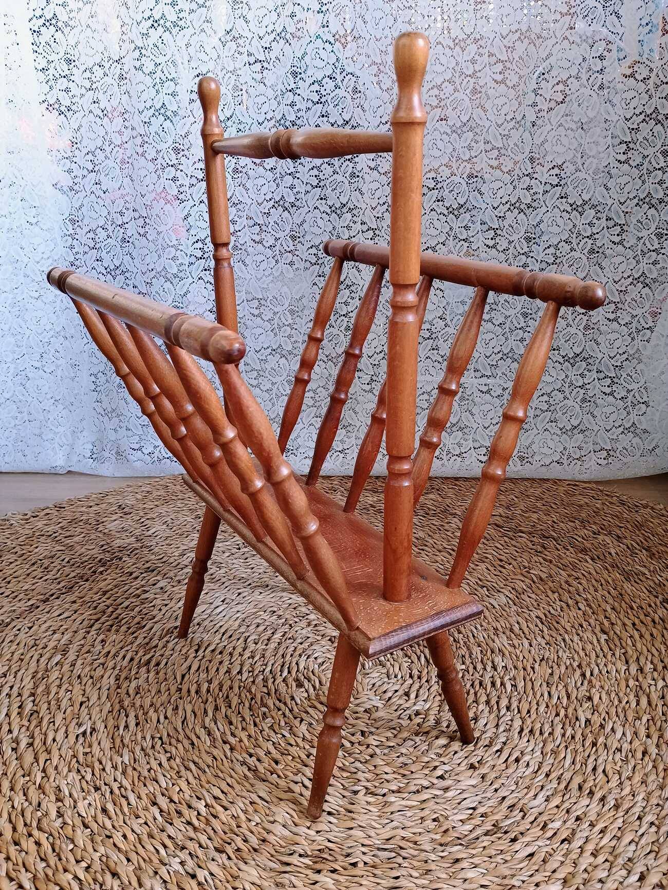 Turned wood magazine rack from the 1950s