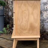 Vintage chest of drawers with compass feet, solid raw beech, 1960s