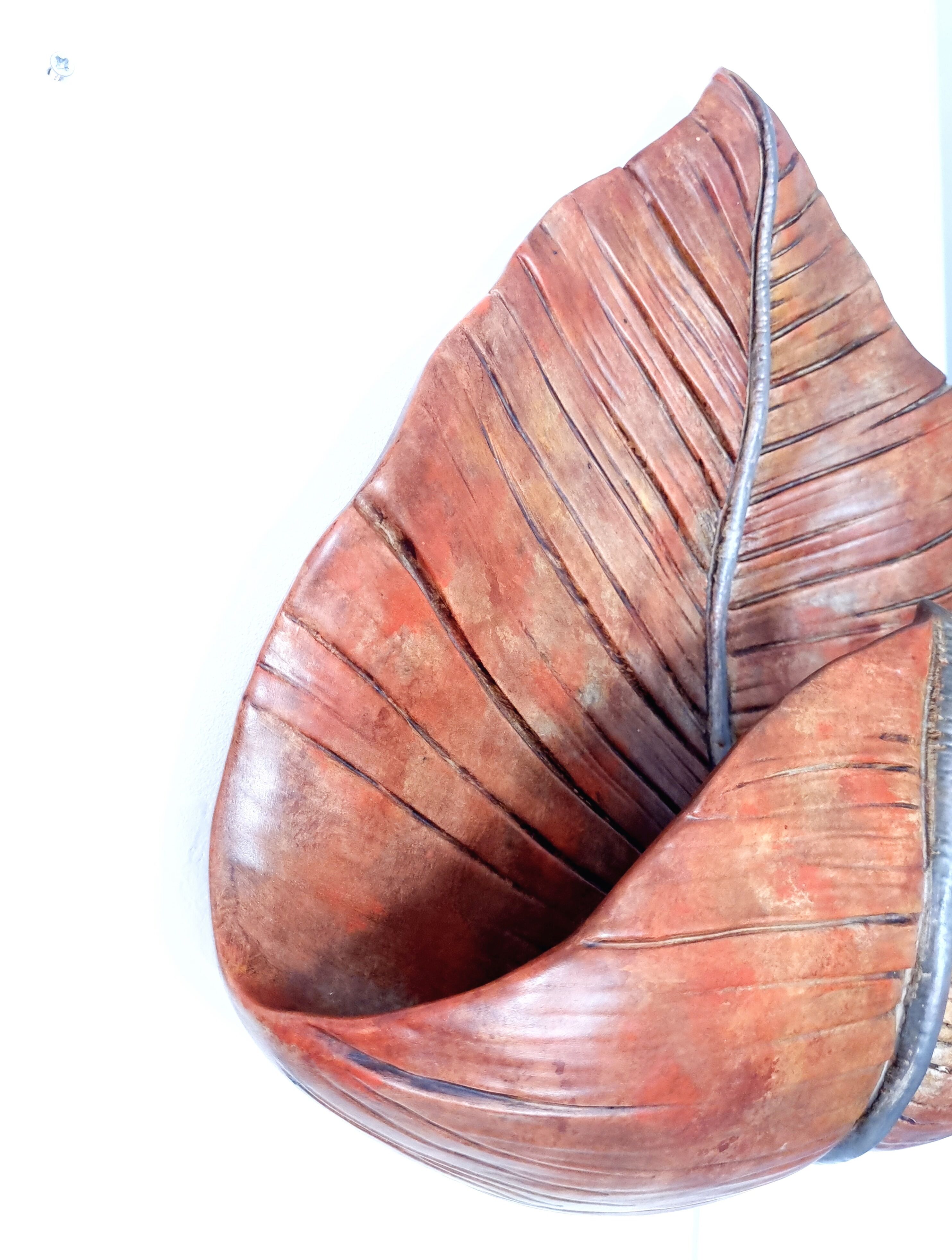 Mid-Century ceramic earthenware sconce, palm leaf shaped