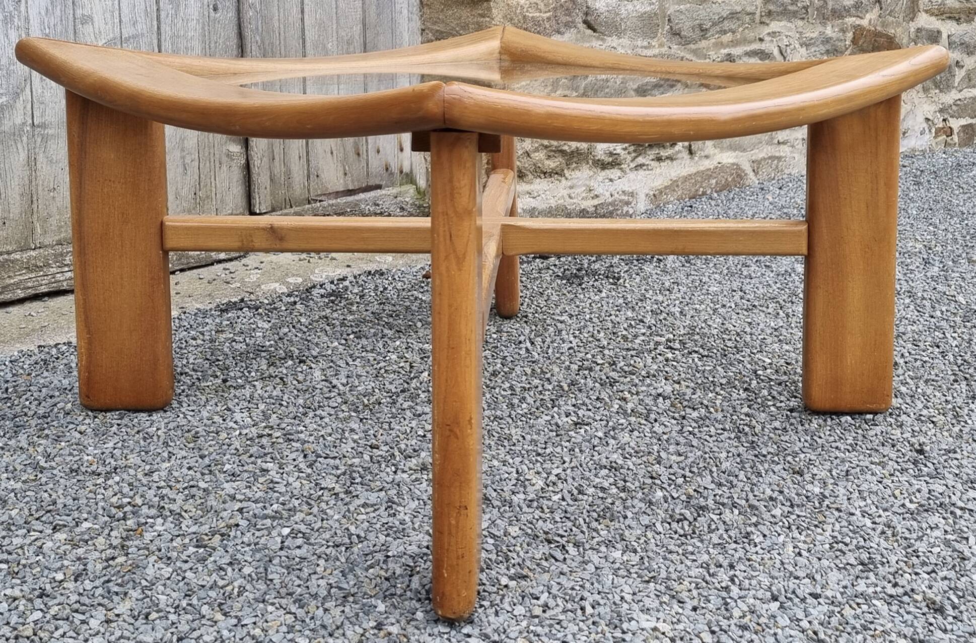 Scandinavian design coffee table, solid wood and glass, vintage, 70s