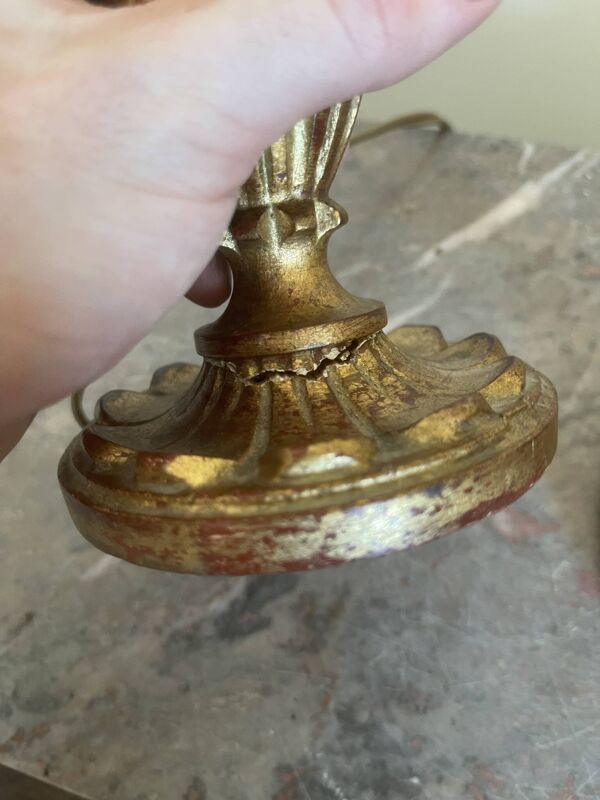 Ancien Paire Pied Lampe Bois Doré Chandelier Bougeoir 19ème XIXème