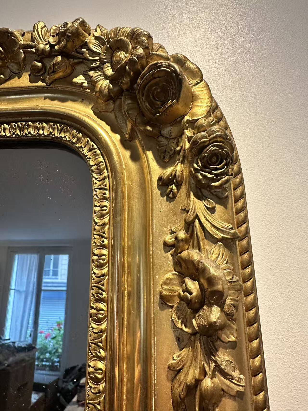 Large fireplace mirror from the Napoléon III period 208×86cm mercury glass