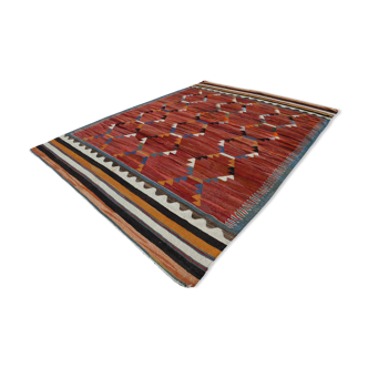 Turkish Wine Red Handmade Wool Kilim Rug, 312x407Cm