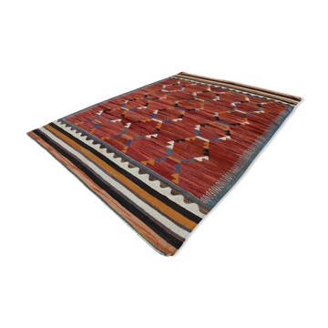 Turkish Wine Red Handmade Wool Kilim Rug, 312x407Cm