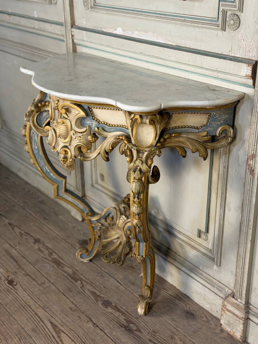 Louis XV style console in polychrome wood, circa 1880