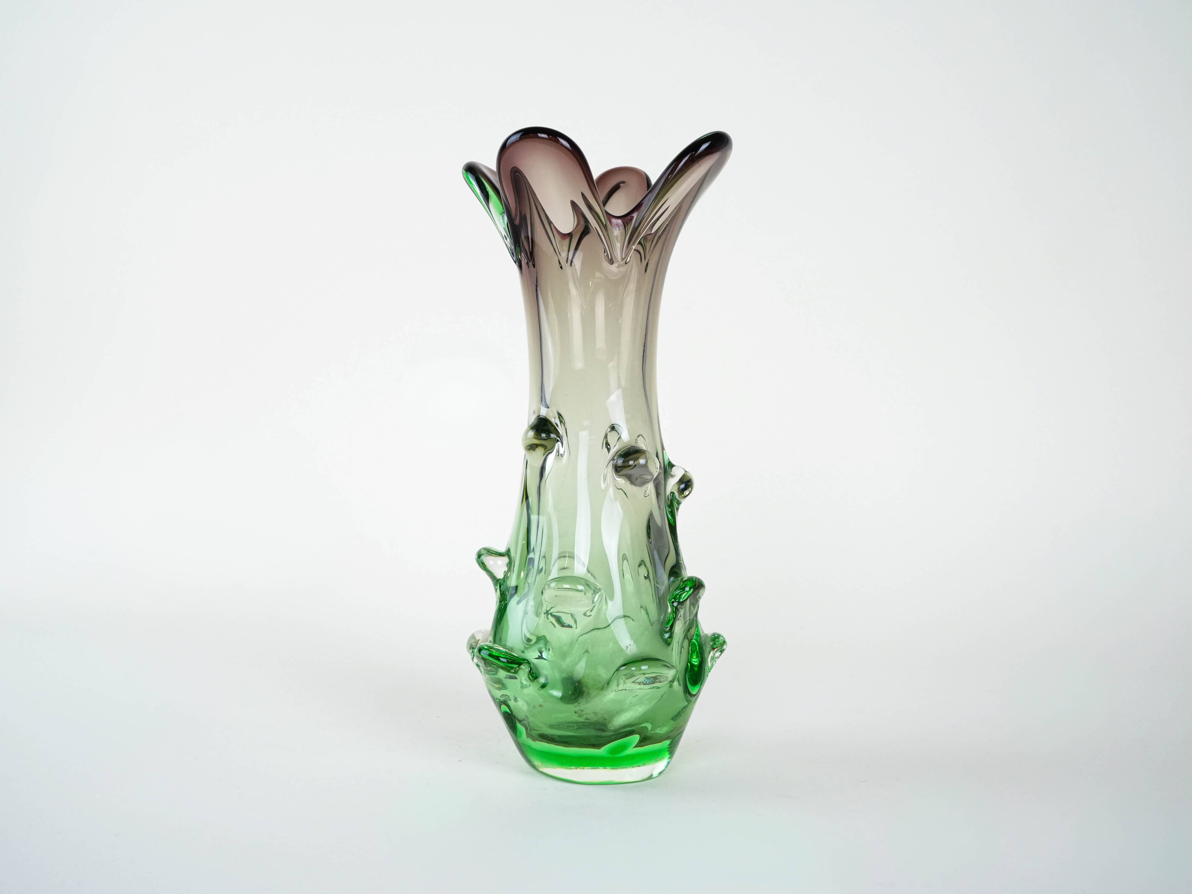 Green vase, Murano glass, 1960s, made in Italy