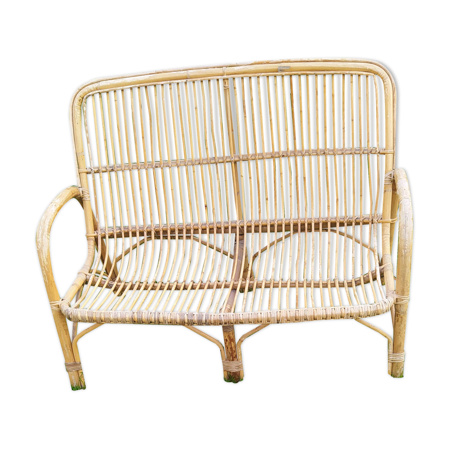 Vintage rattan basket bench