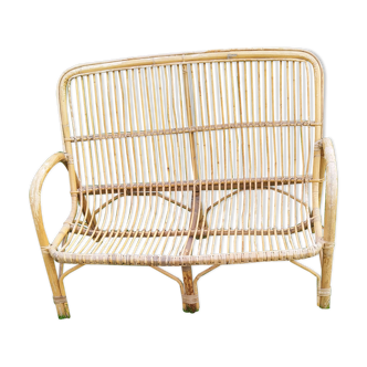 Vintage rattan basket bench