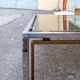Coffee table in steel and brass, with decorations in colored plexiglas Italy 70s